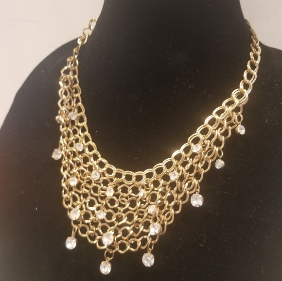 Jewelry - STATEMENT Gold Tone Necklace With Rhinestones
